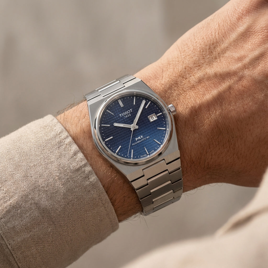 Centrix Navy Blue Waffle Dial Automatic Silver Watch