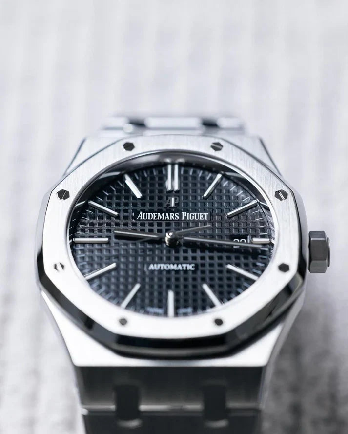 Premium Silver Stainless Steel Automatic Watch Black Textured Dial Octagonal Bezel Classic Luxury Watch – Men