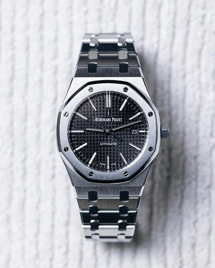 Premium Silver Stainless Steel Automatic Watch Black Textured Dial Octagonal Bezel Classic Luxury Watch – Men