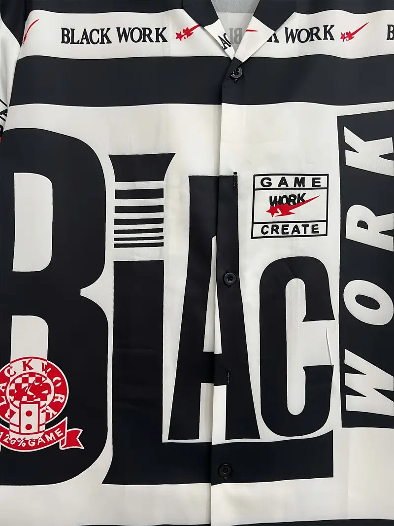 Men's Black Print  Casual Lapel Shirt