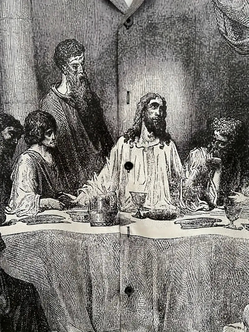 Men's Casual Last Supper Print Button-Up Shirt