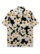 Men's Casual Black & White Flowers Print Shirt