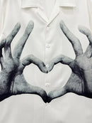 Men's Casual with Cute Heart Gesture Print Shirt