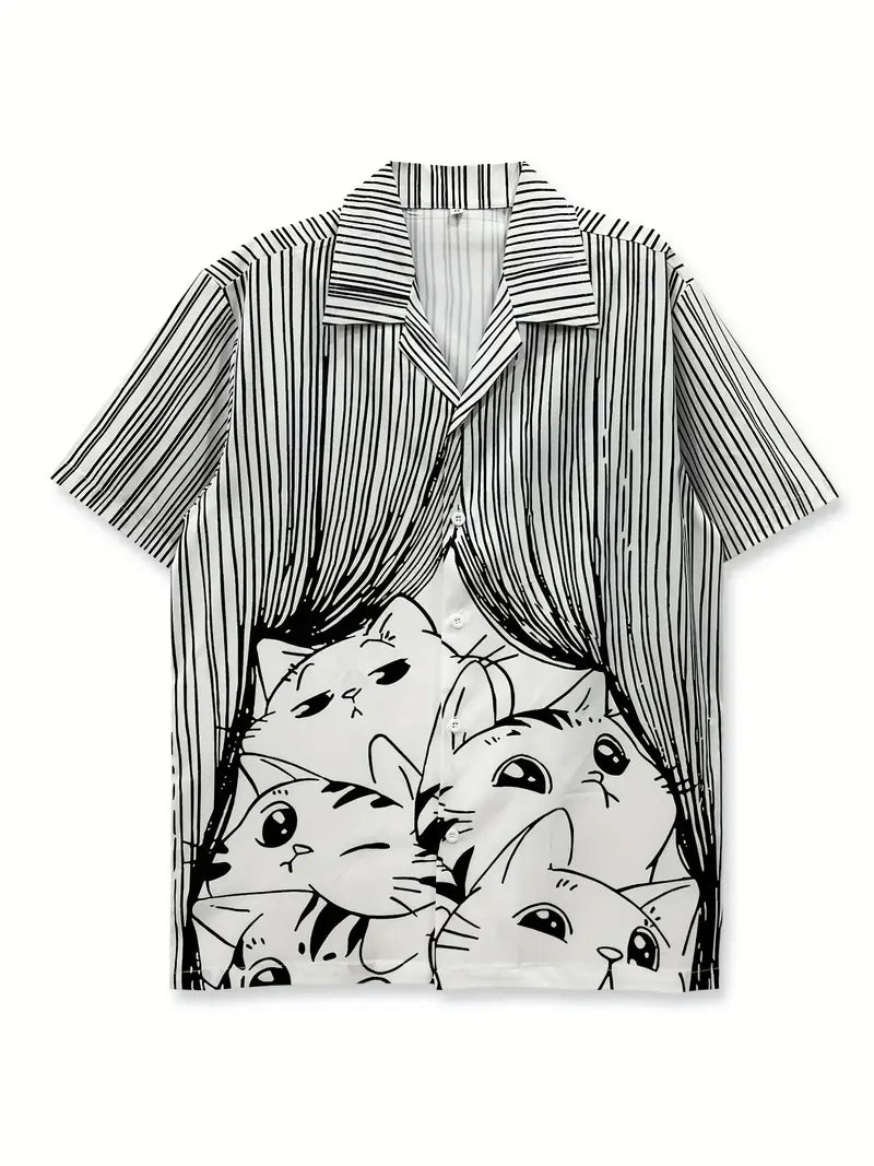 Men'S Casual Shirt with Cute Cat Printed Shirt