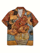 Men'S Casual Sunflower Flower Stretch Printed Shirt