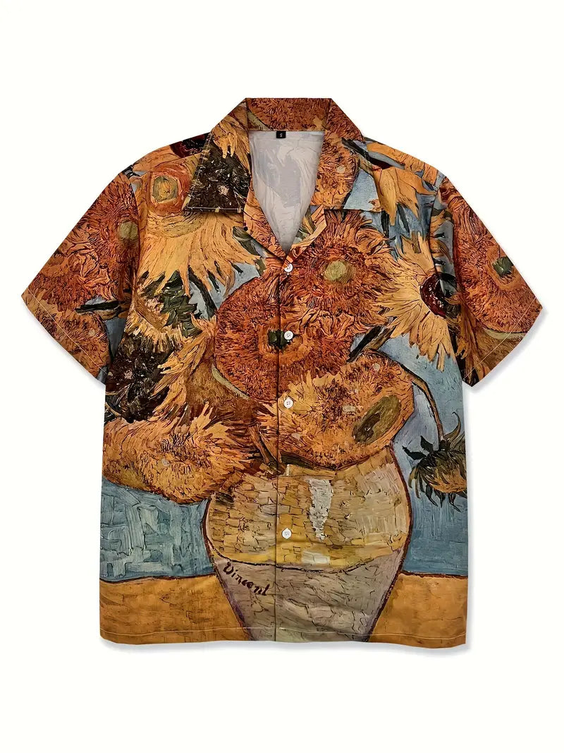 Men'S Casual Sunflower Flower Stretch Printed Shirt