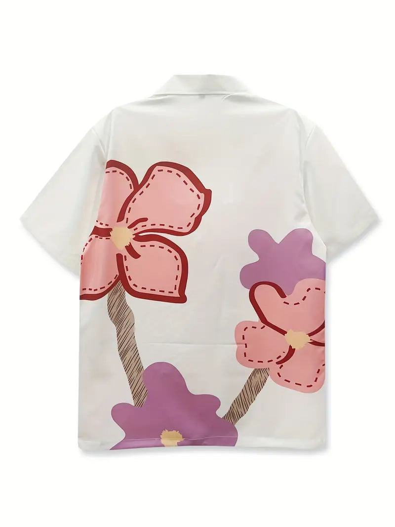 Men's Casual Floral Printed Button-Up Shirt