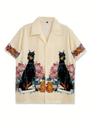 Men's Casual French Bulldog Print Button-Up Shirt