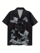Men's Versatile Cat And Money Print Shirt