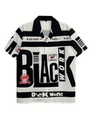 Men's Black Print  Casual Lapel Shirt
