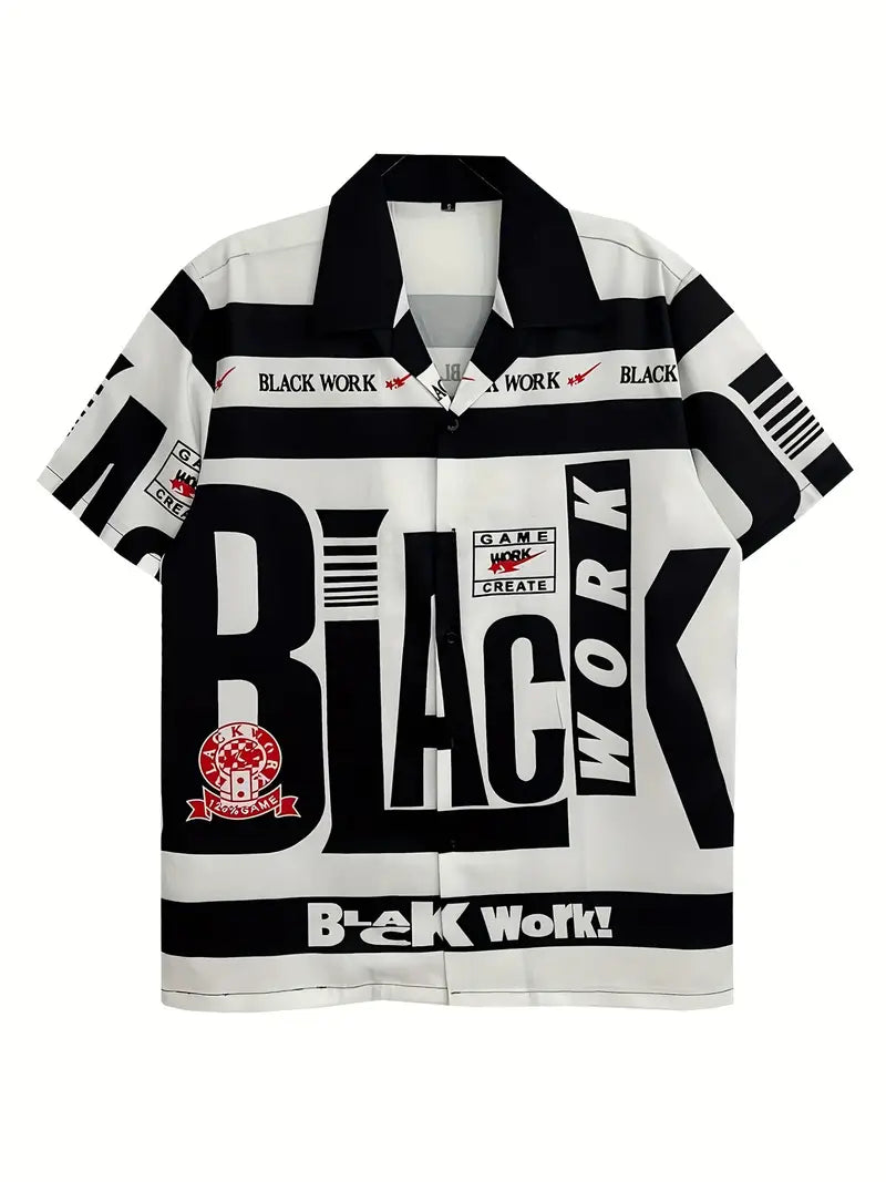 Men's Black Print  Casual Lapel Shirt