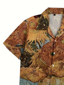 Men'S Casual Sunflower Flower Stretch Printed Shirt