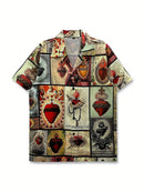 Men's Casual Love & Cross Print Button Shirt