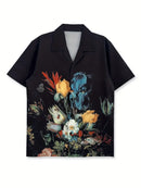 Men's Black Floral Oil Painting Style Casual Shirt