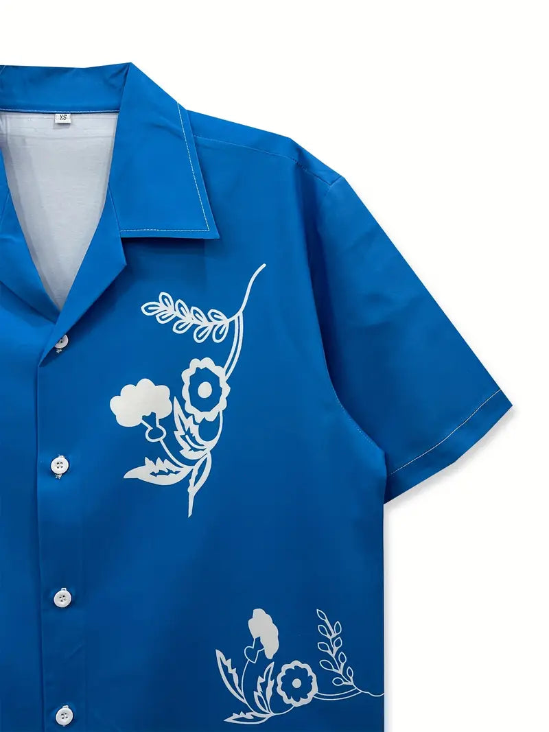 Men's Casual Blue Floral Shirt