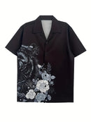 Men's Casual Black Tiger and Floral Design Shirt