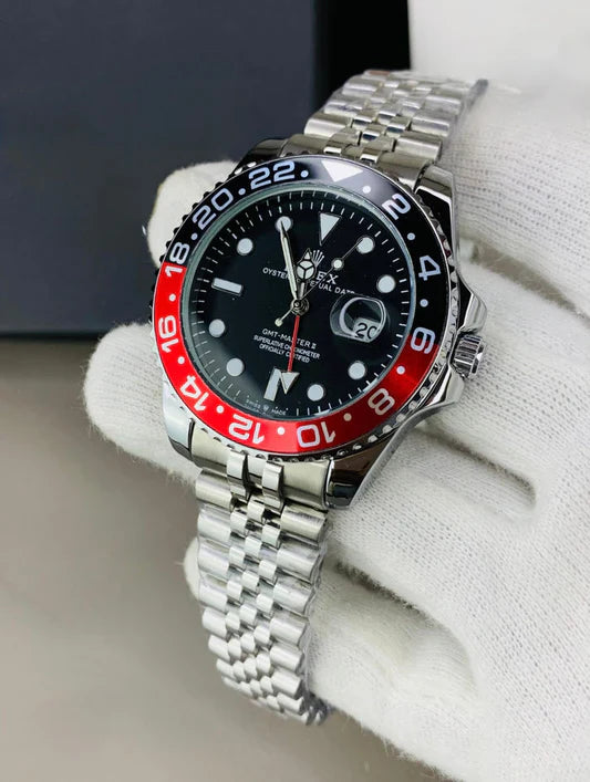 Premium Silver GMT Style Luxury Watch Black Red Coke Bezel Jubilee Bracelet Classic Luxury Watch – Men