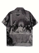 Men's Casual Last Supper Print Button-Up Shirt