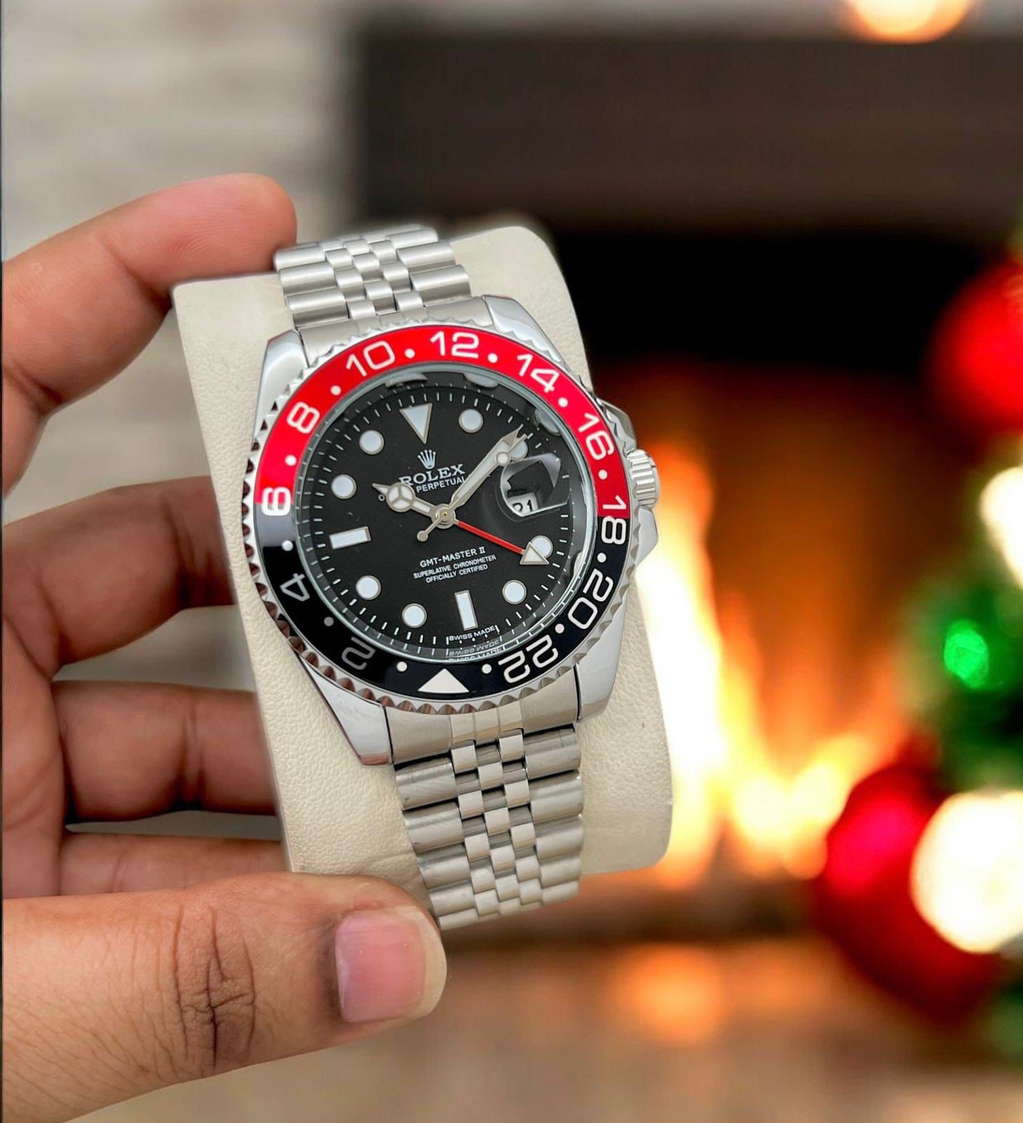 Premium Silver GMT Style Luxury Watch Black Red Coke Bezel Jubilee Bracelet Classic Luxury Watch – Men