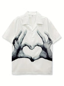 Men's Casual with Cute Heart Gesture Print Shirt