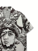 Men's Casual Face Sketch Print Button-Up Shirt