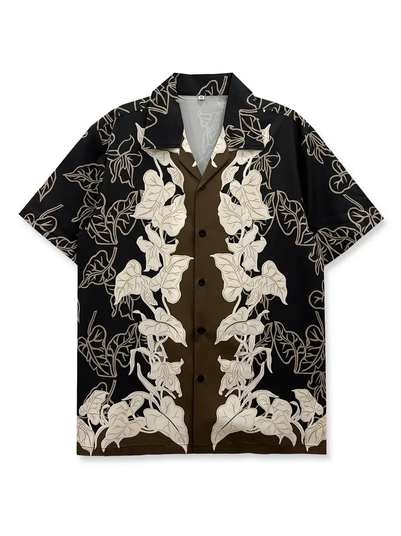 Men's Lapel Collar Button-Up Floral Print Shirt