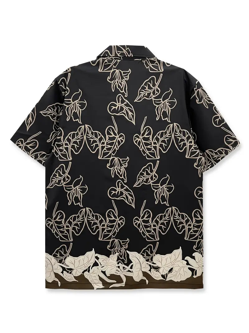 Men's Lapel Collar Button-Up Floral Print Shirt