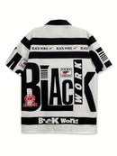 Men's Black Print  Casual Lapel Shirt