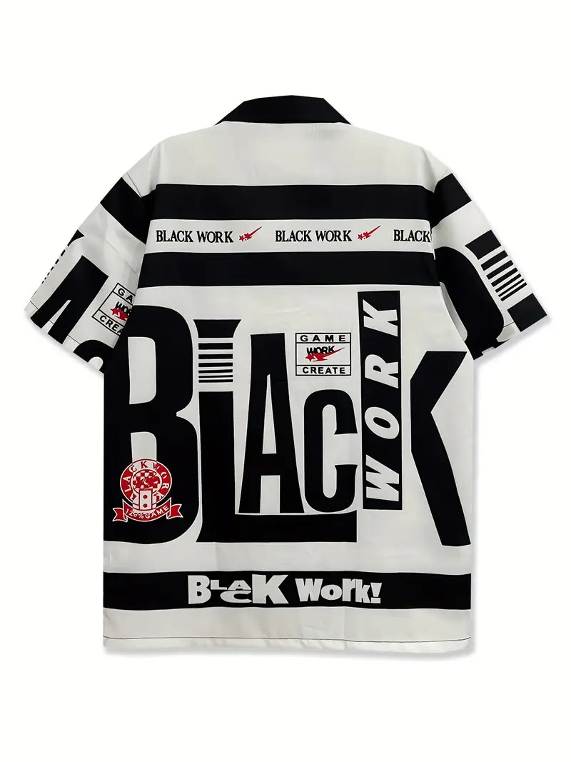 Men's Black Print  Casual Lapel Shirt