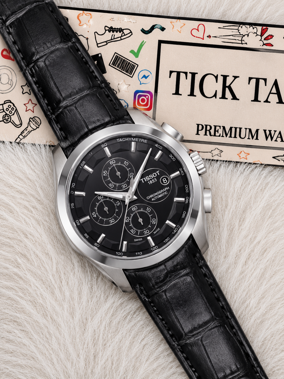 Black Dial Automatic Chronograph Men’s Leather Strap Watch