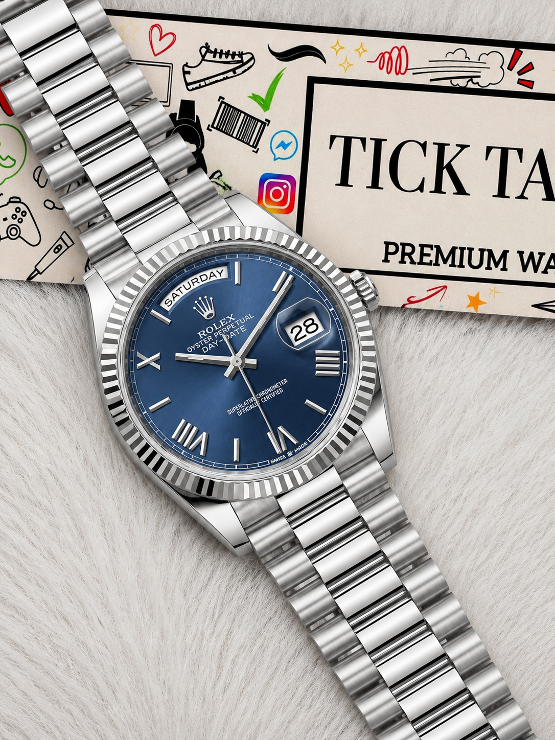 Royal Blue Fluted Bezel Steel Watch