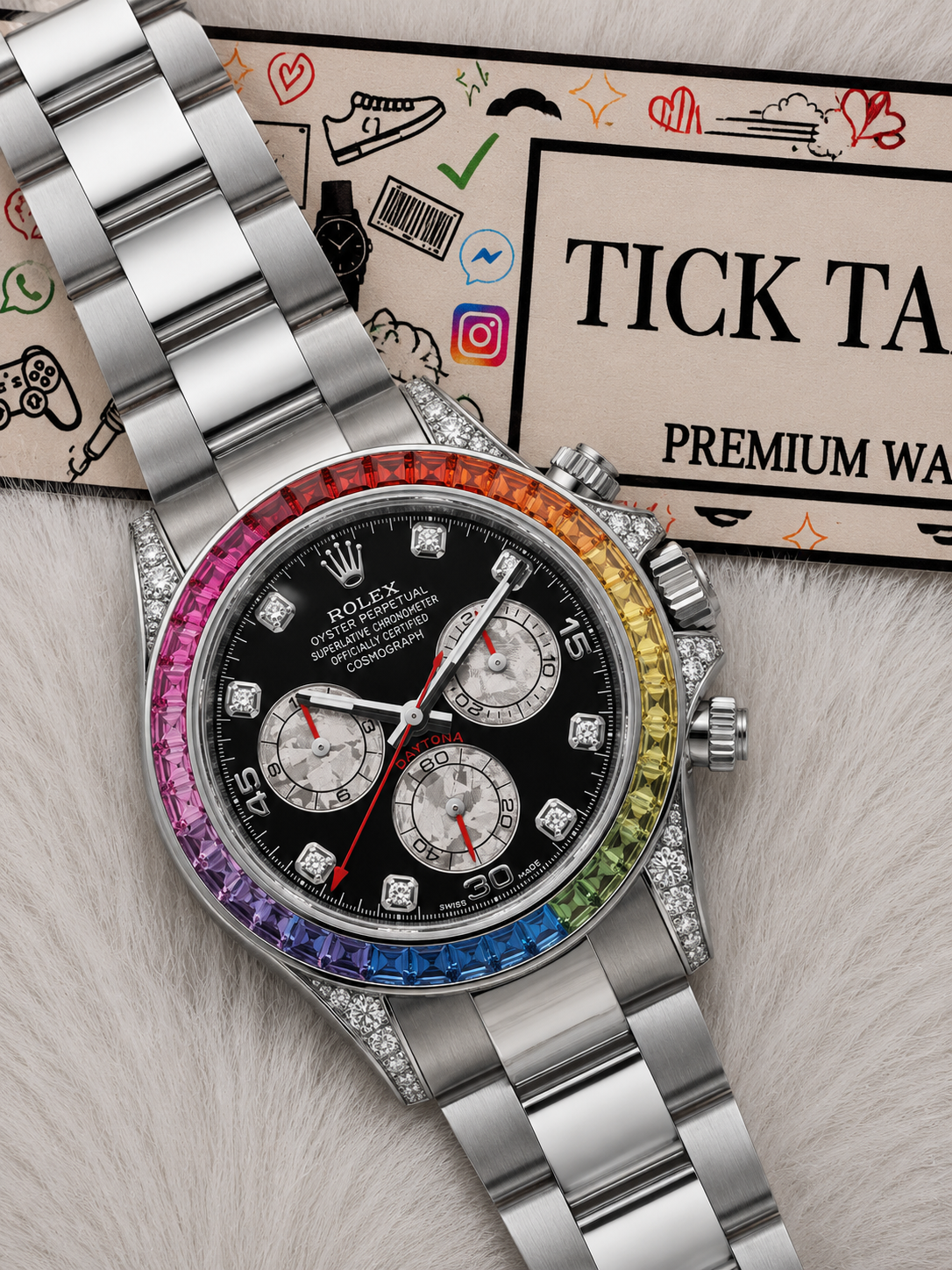 Rainbow Bezel Luxury Chronograph Stainless Steel Men’s Watch
