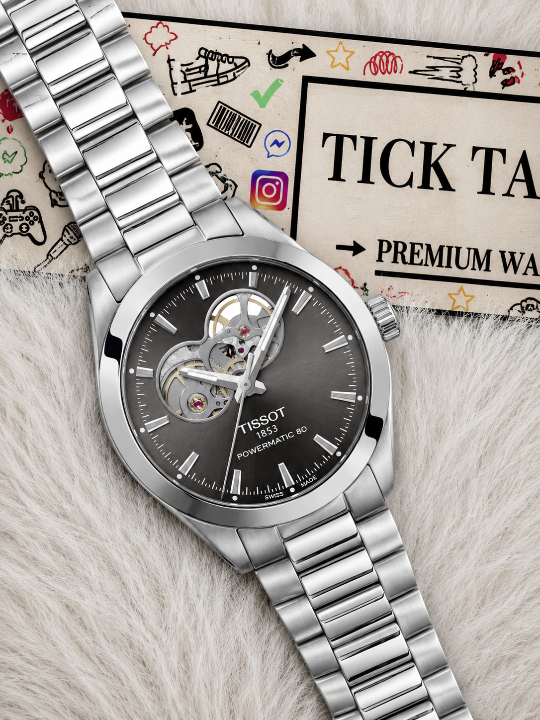 Smoked Silver Open-Heart Automatic Steel Watch