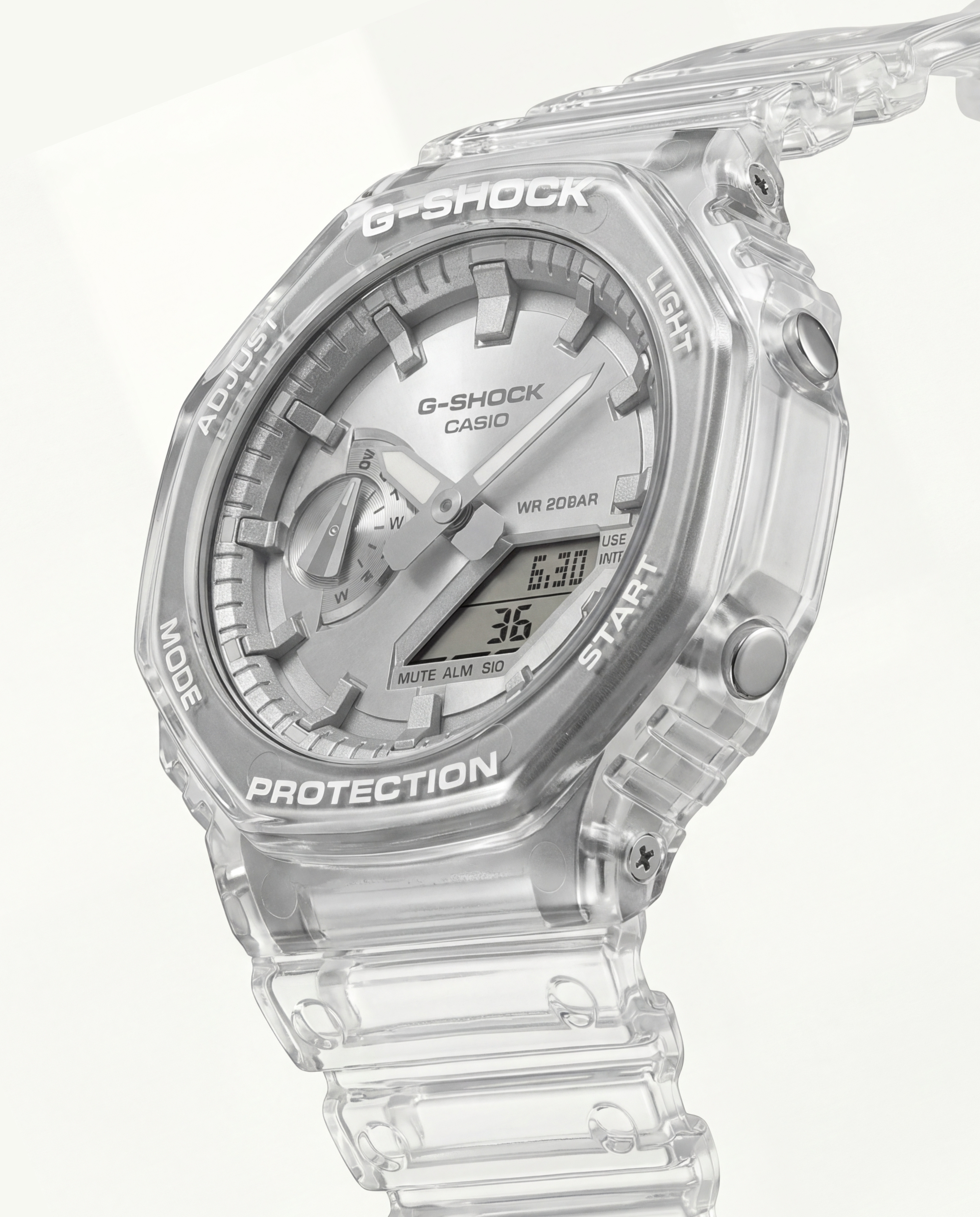Transparent Case Silver Dial Digital-Analog Sports Watch
