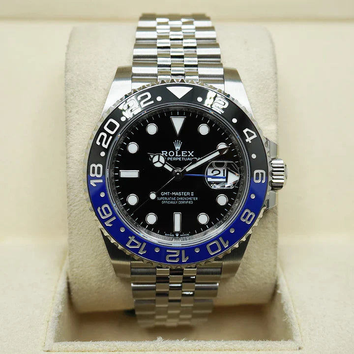 Premium Silver GMT Style Luxury Watch Black Dial Black Blue Batman Bezel Jubilee Bracelet Classic Luxury Watch – Men