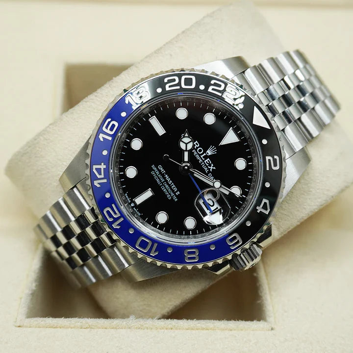Premium Silver GMT Style Luxury Watch Black Dial Black Blue Batman Bezel Jubilee Bracelet Classic Luxury Watch – Men