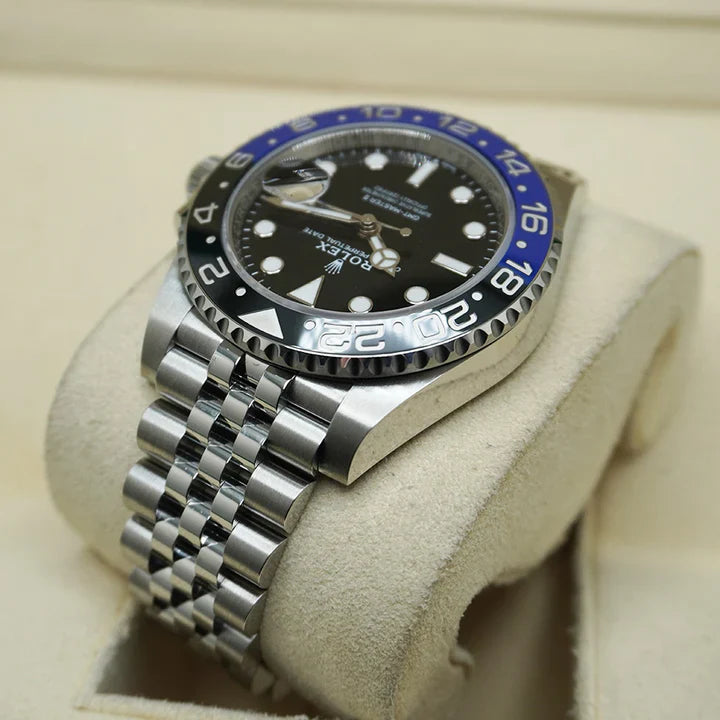 Premium Silver GMT Style Luxury Watch Black Dial Black Blue Batman Bezel Jubilee Bracelet Classic Luxury Watch – Men