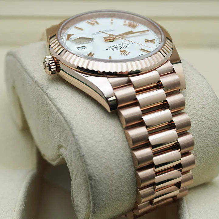Premium Rose Gold Luxury Watch White Dial Roman Numerals Fluted Bezel President Bracelet Classic Luxury Watch – Men