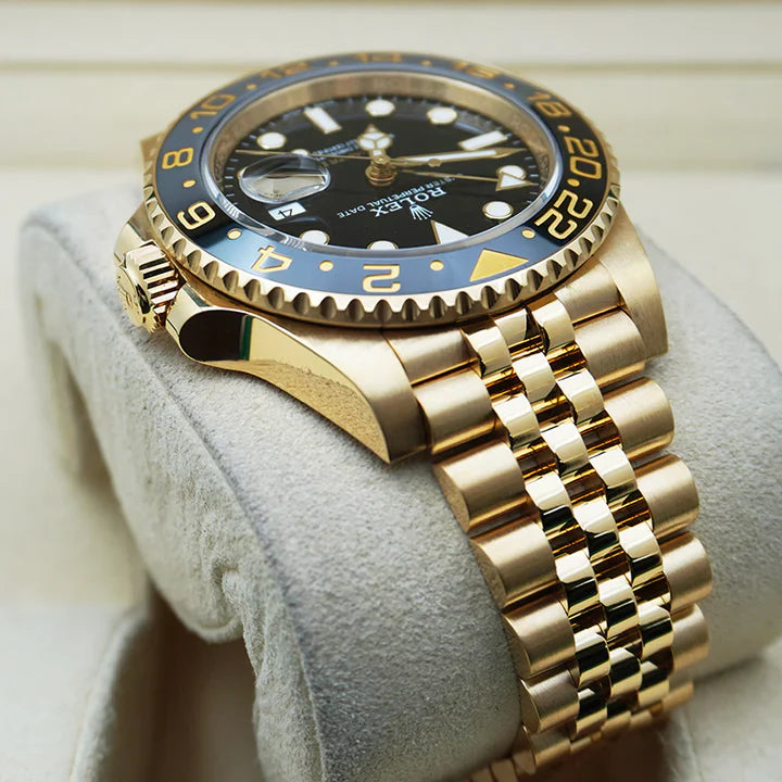 Premium Full Gold GMT Style Luxury Watch Black Dial Black Gold Bezel Jubilee Bracelet Classic Royal Watch – Men