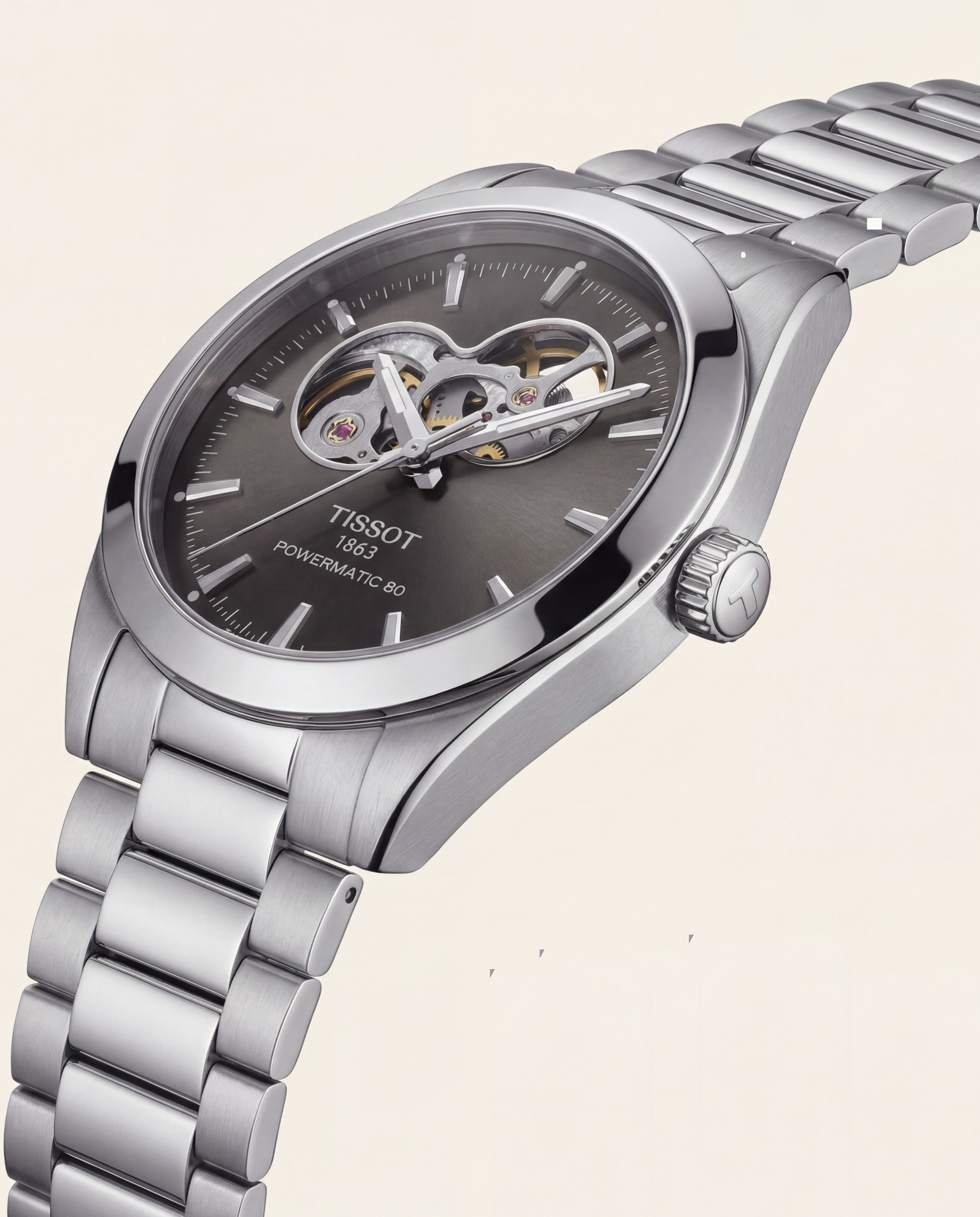 Smoked Silver Open-Heart Automatic Steel Watch