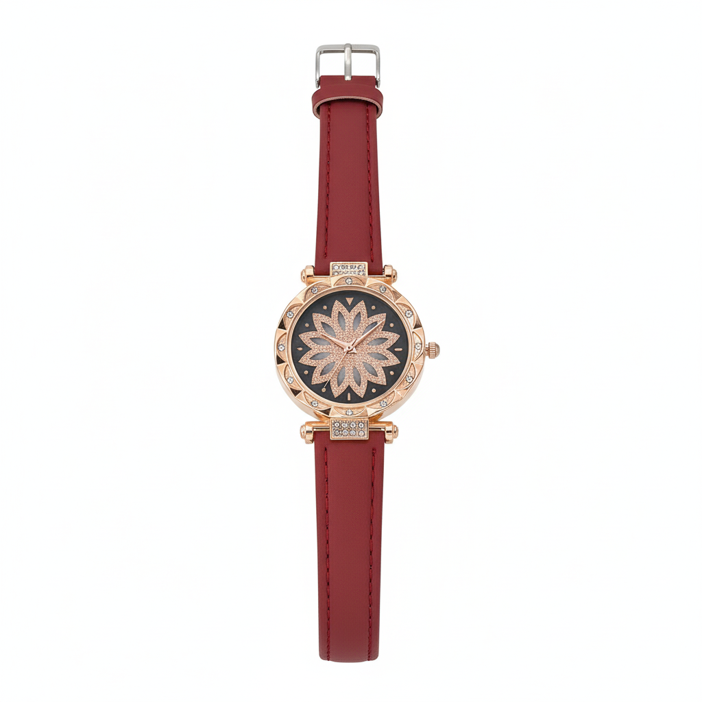 Women’s Luxury Rose-Gold Floral Crystal Dial Watch