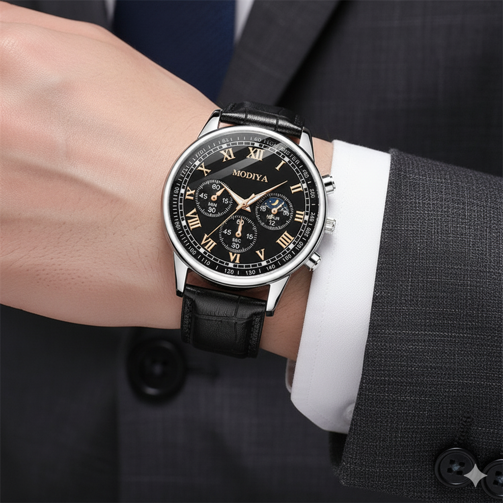 MODIYA Men’s Luxury Black Roman Chronograph Watch