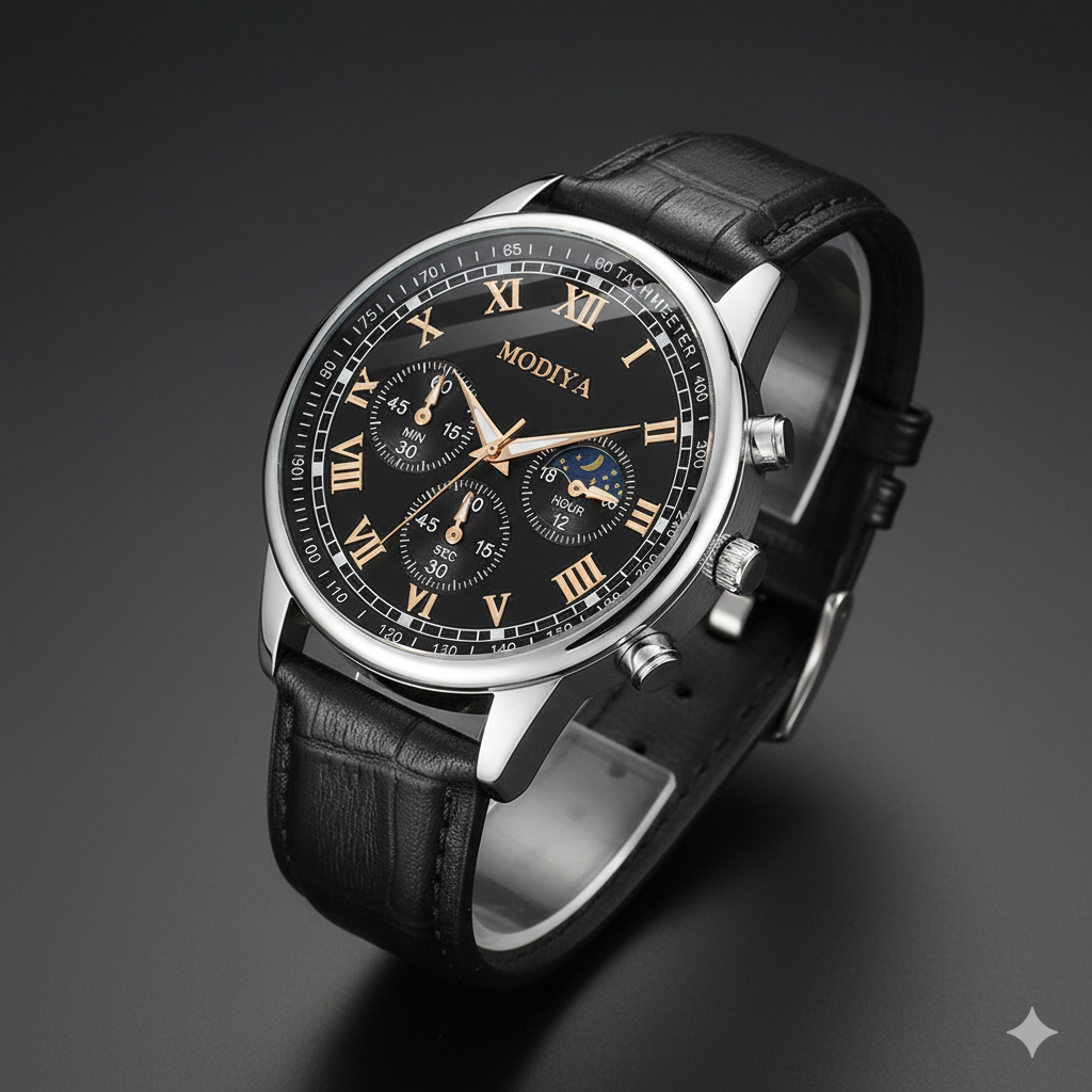 MODIYA Men’s Luxury Black Roman Chronograph Watch