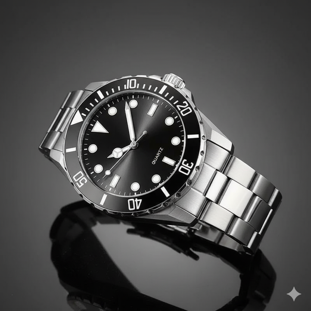 Men’s Stainless Steel Black Diver-Style Watch