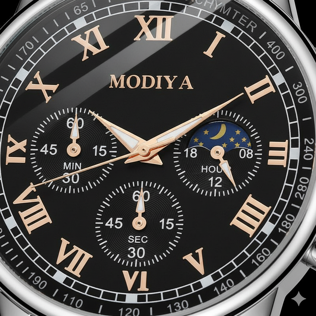MODIYA Men’s Luxury Black Roman Chronograph Watch