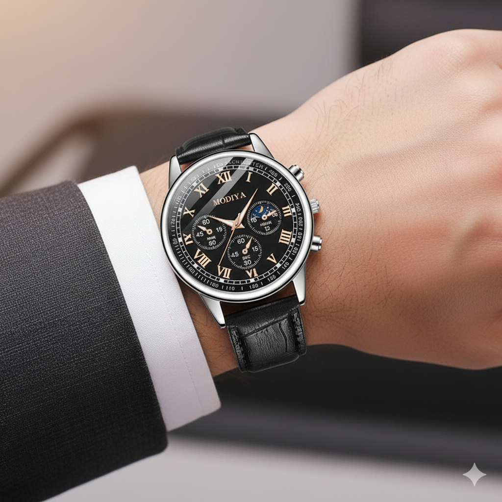 MODIYA Men’s Luxury Black Roman Chronograph Watch