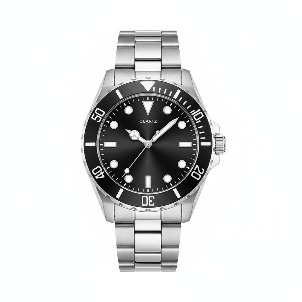 Men’s Stainless Steel Black Diver-Style Watch