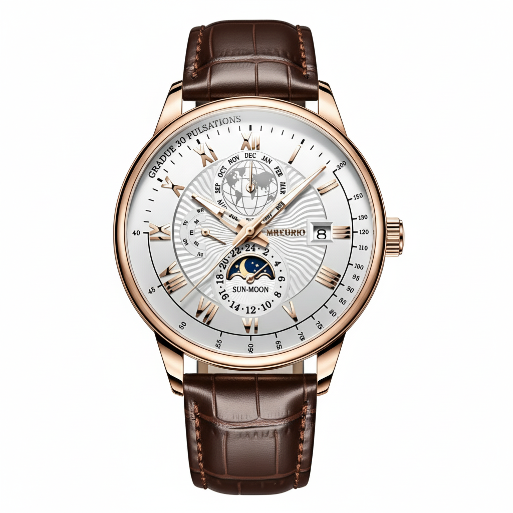 Men’s Luxury Rose-Gold Multi-Function Calendar Watch