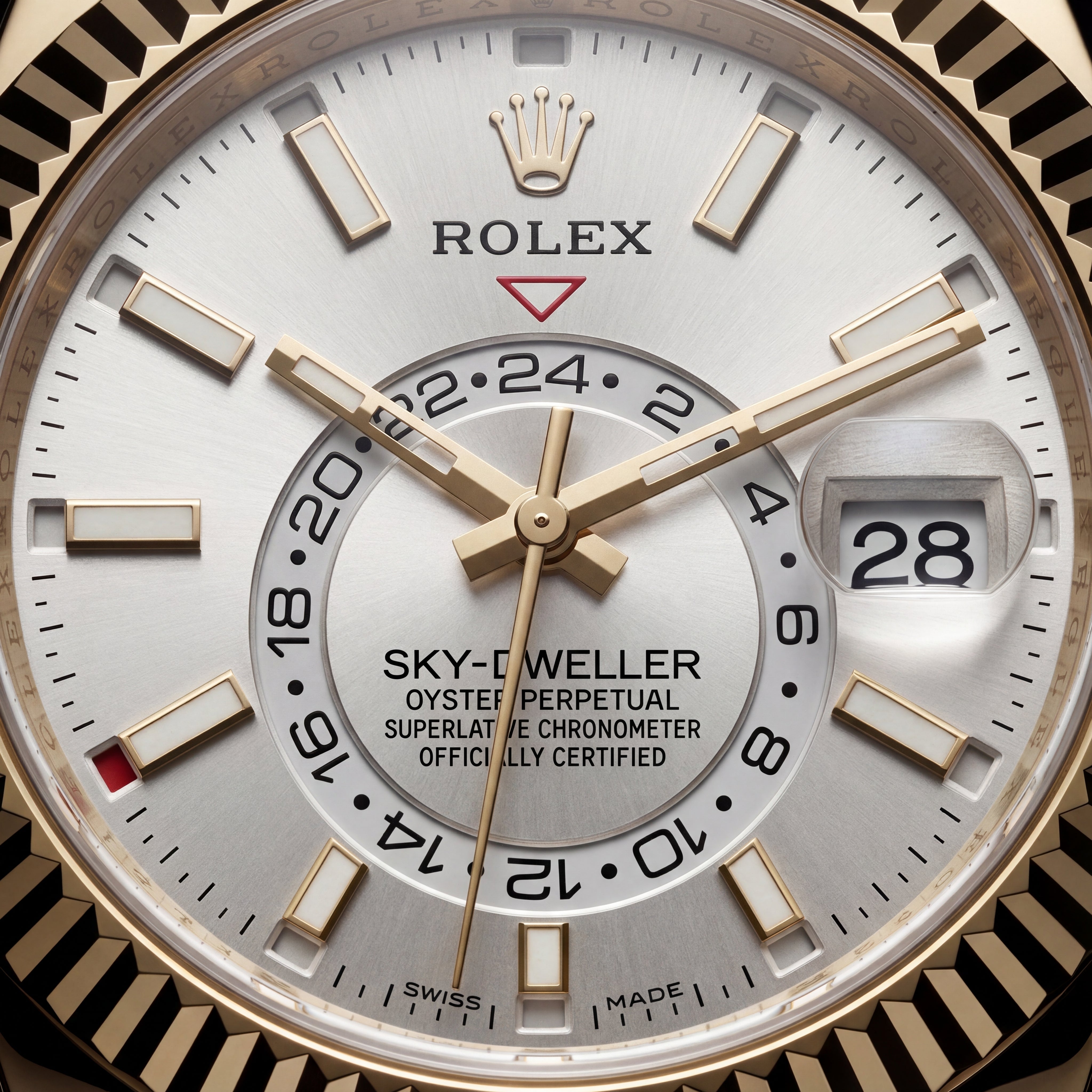 Gold Fluted Bezel White Dial Luxury Men’s Watch with Rubber Strap