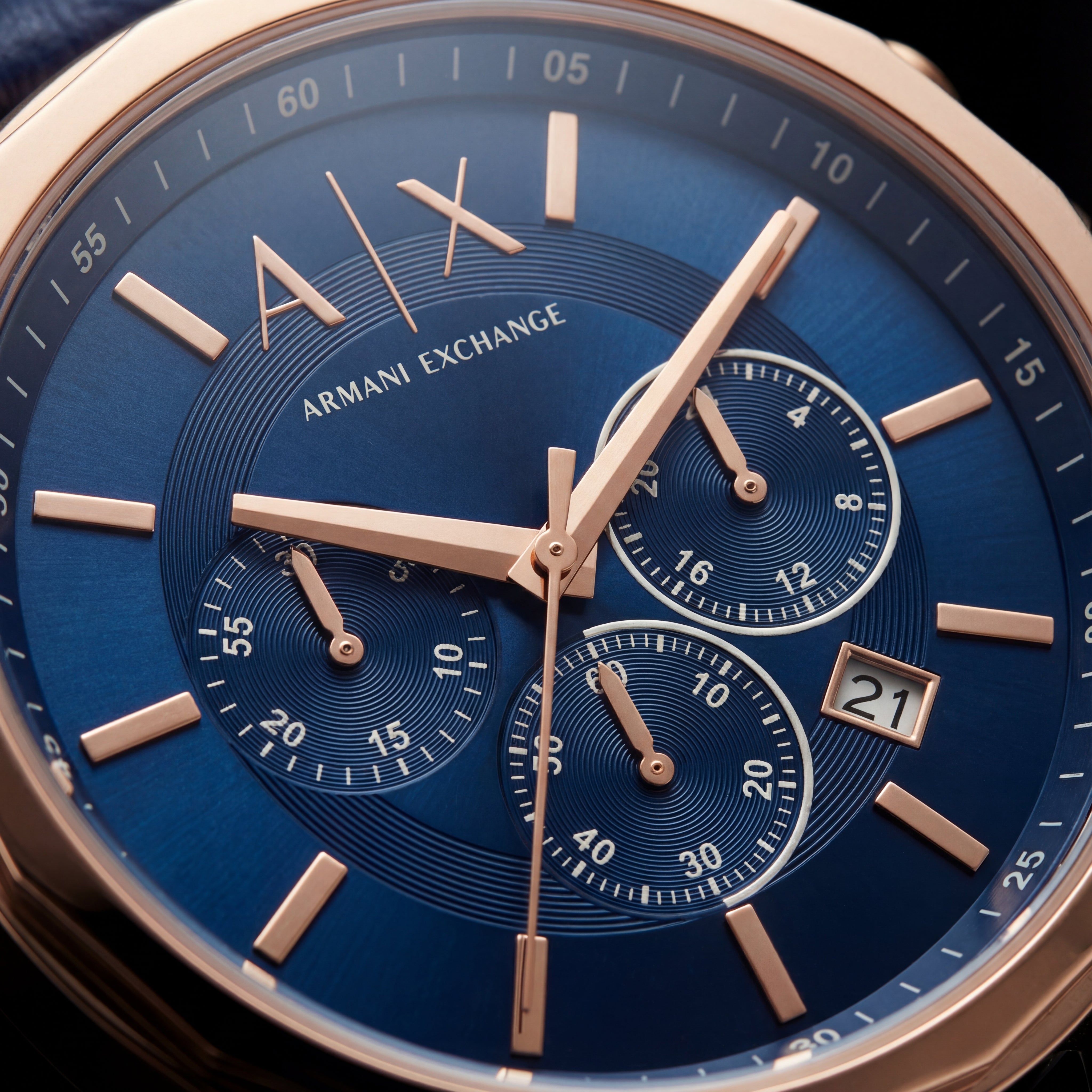 Centrix Navy Blue Rose-Gold Chronograph Leather Watch